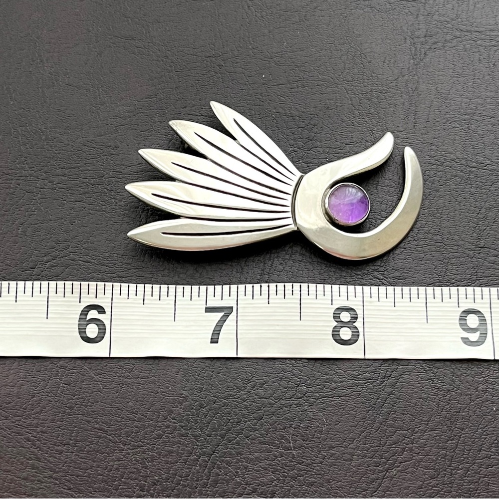Vintage Mexican sterling silver amethyst brooch pin - Picture 9 of 10
